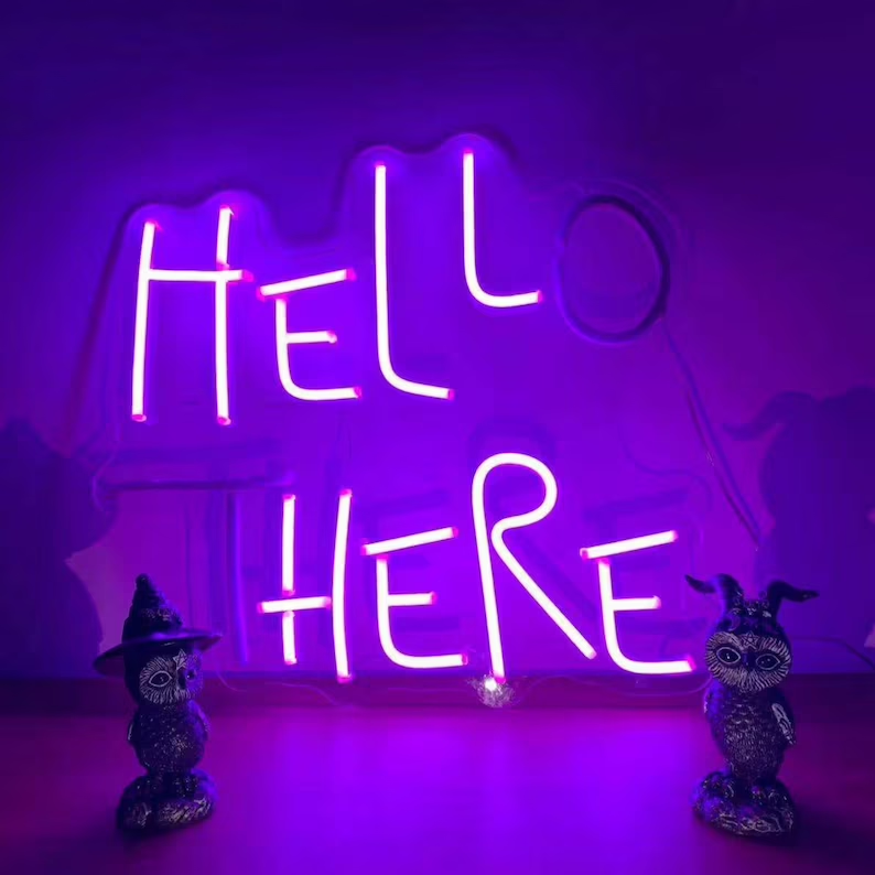 Hello There, Hell Here Neon Sign, Halloween Decor Lights, Horror Decor with Flickering O & T  Room Decoration, Neon Sign Bar, Neon Light