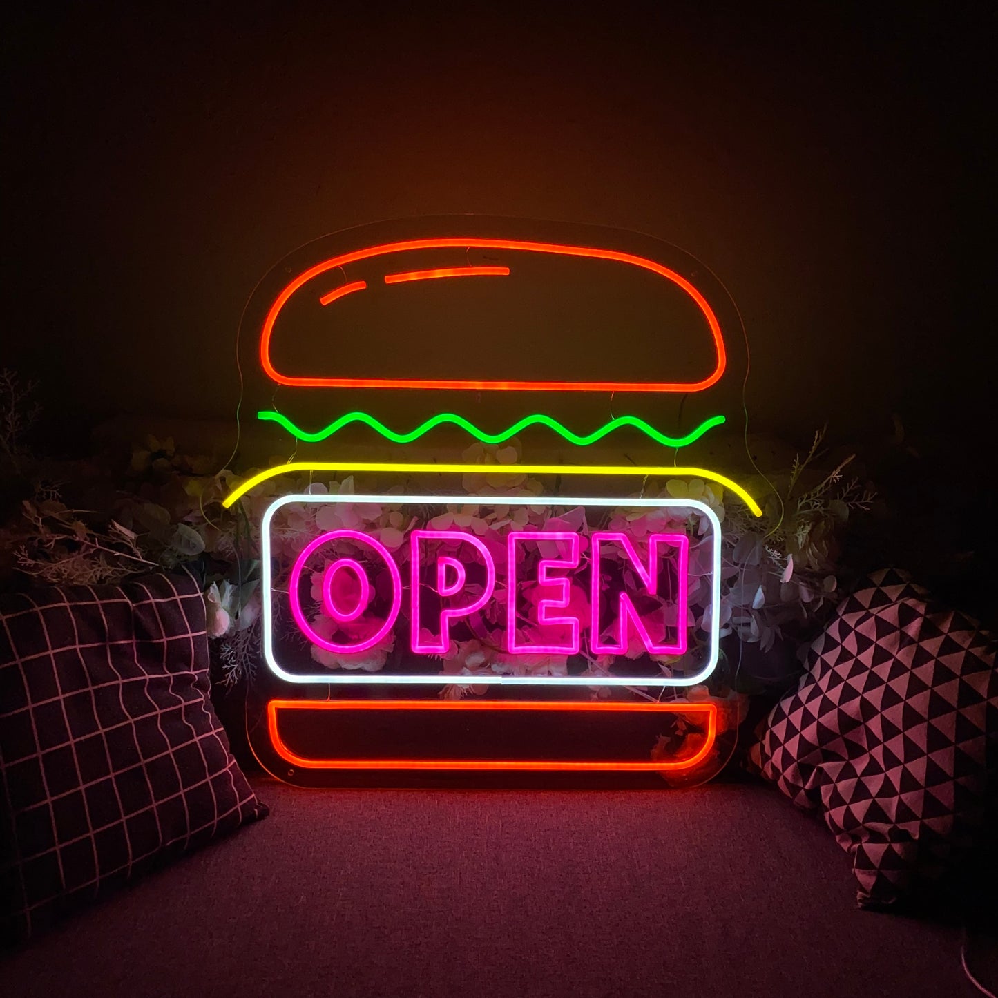 OPEN combine with hamburger Fast Food Shop Decoration